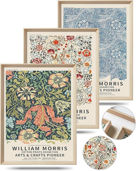 UPWOIGH Framed Wall Art, William Morris Wood Canvas Wall Art,16x12in Cotton Pattern Vintage Poster Wall Decor Aesthetic for Living Room Bedroom, Morris Art-framed-41, 16x12in