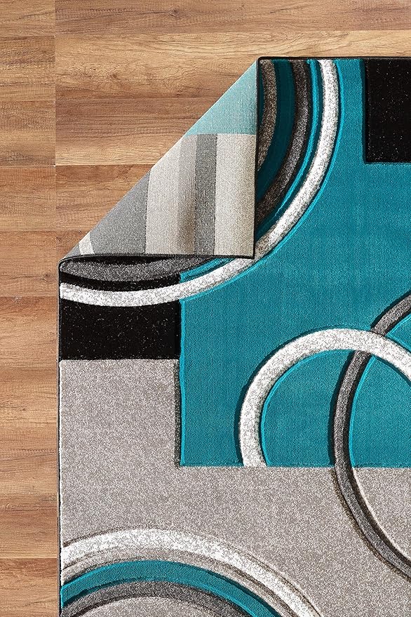 GLORY RUGS Area Rug Modern 2x7 Turquoise Soft Hand Carved Contemporary Floor Carpet with Premium Fluffy Texture for Indoor Living Dining Room and Bedroom Area