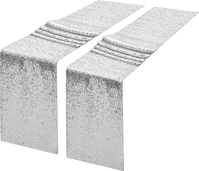 2 Packs 12 x 108 inches Silver Sequin Table Runner, Glitter Silver Table Runner for Wedding Birthday Bachelorette Holiday Party Supplies Decorations Bridal Shower Baby Shower