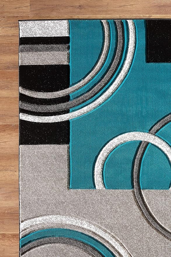 GLORY RUGS Area Rug Modern Soft Hand Carved Contemporary Floor Carpet with Premium Fluffy Texture for Indoor Living Dining Room and Bedroom Area (Turquoise, 5x7)