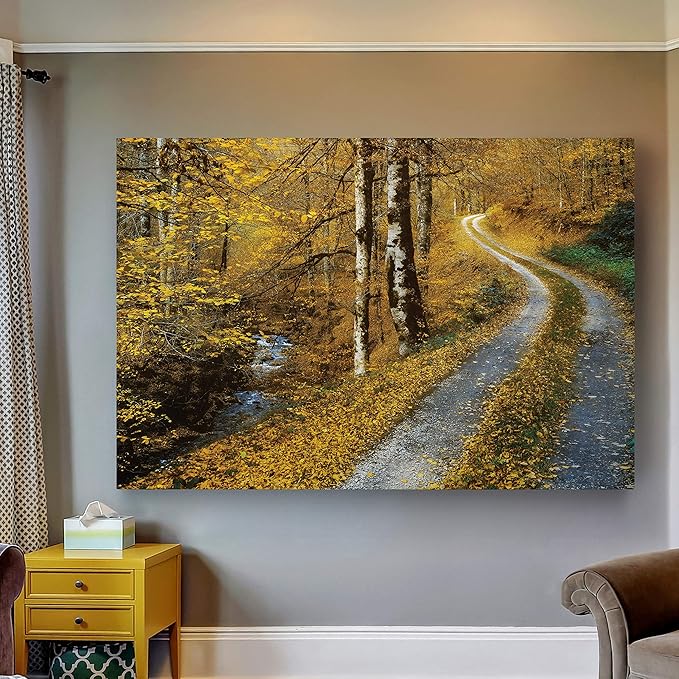 Renditions Gallery Canvas Wall Art Landscape View of Winding Road between the Forest Nature Hanging Artwork for Living Room Office Kitchen Decor - 12"X18" LT08
