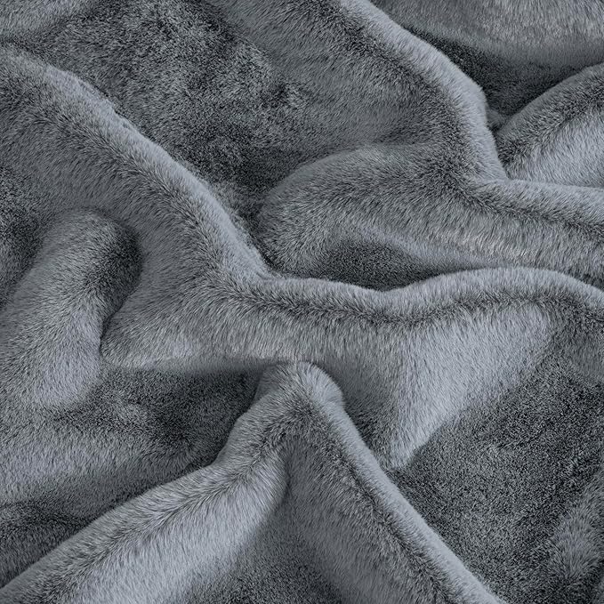 UGG Plush Faux Fur Throw Blanket Reversible Medium Weight Luxury Soft Throw Blankets for Bed or Chair, Hypoallergenic, Machine Washable, Home Decor, 50-inch x 70-inch, Chambray Blue Grey (Euphoria)