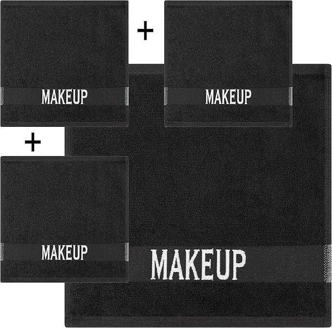 Cotton Paradise Makeup Remover Towels 4 Pack 100% Cotton 12x12 Inch Turkish Makeup Removal Face Cloths for Washing Face Soft Black Makeup Towel
