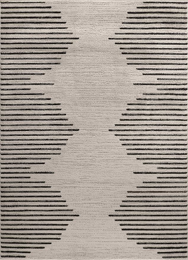 Rugshop Bohemian Stripe Stain Resistant High Traffic Living Room Kitchen Bedroom Dining Home Office Area Rug 4' x 6' Cream