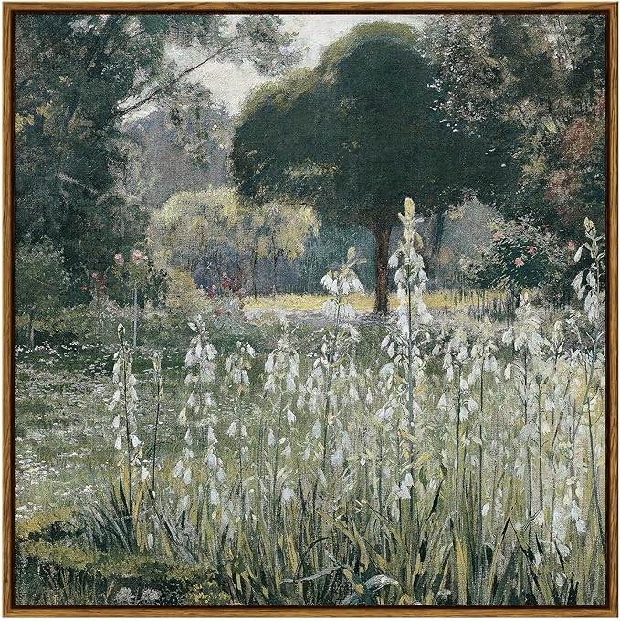 InSimSea Square Framed Canvas Wall Art, Classical Scenery Prints Landscape Floral Flowers Oil Paintings, Vast Meadow Home Wall Decor for Living Room, Bedroom, Bathroom, Office 24"x24"