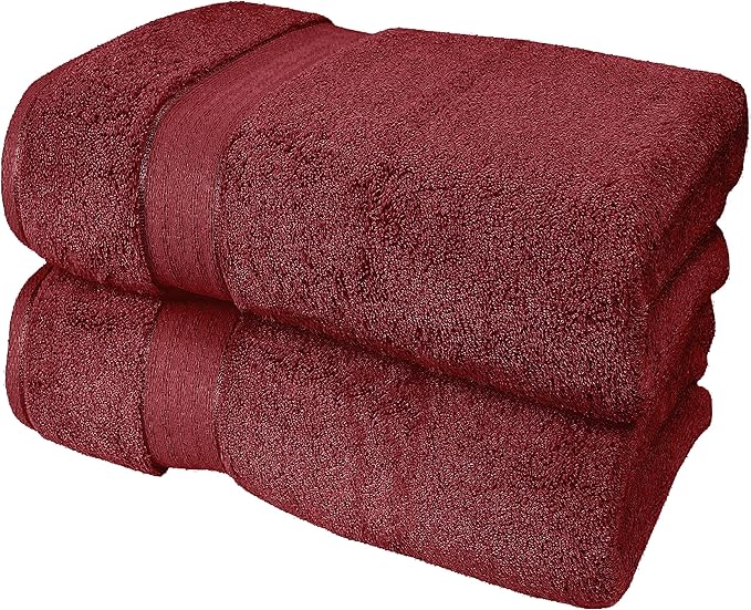 GLAMBURG 700 GSM Premium Oversized Extra Large Cotton Bath Sheet 35x70-100% Combed Cotton - Luxury Hotel & Spa Quality - Durable Ultra Soft Highly Absorbent - Burgundy
