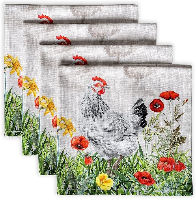 Maison d' Hermine Cloth Napkins Set of 4 100% Cotton Everyday Reusable Square Napkins Cloth Washable, Dinner, Party, Wedding, Restaurant, Spring/Summer (Basse Cour, 20" x 20")