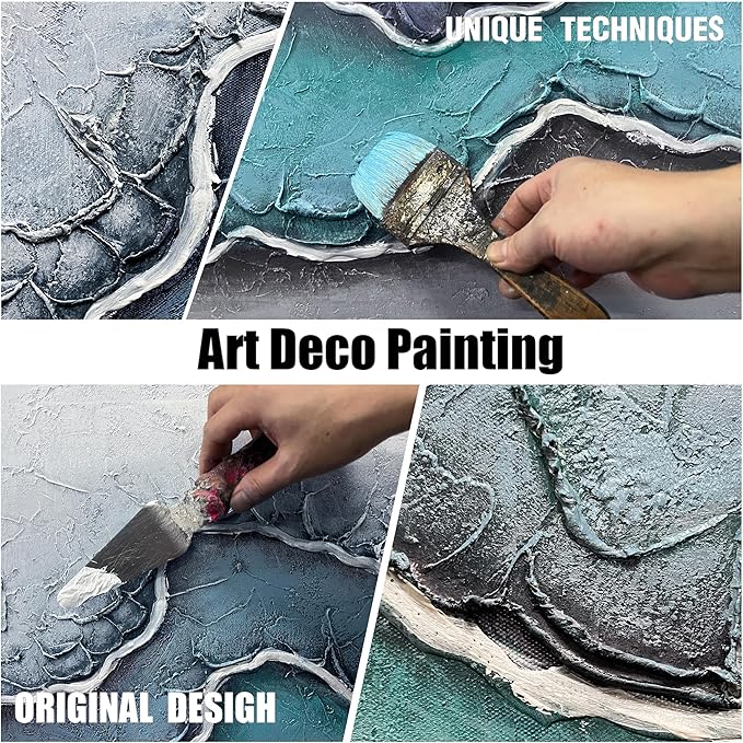 Beach Theme Painting Wall Art for Living Room Blue and White Canvas Wall Art for Office Hand Painted Wall Decor for Dining Room Size 20 x 40 Inch