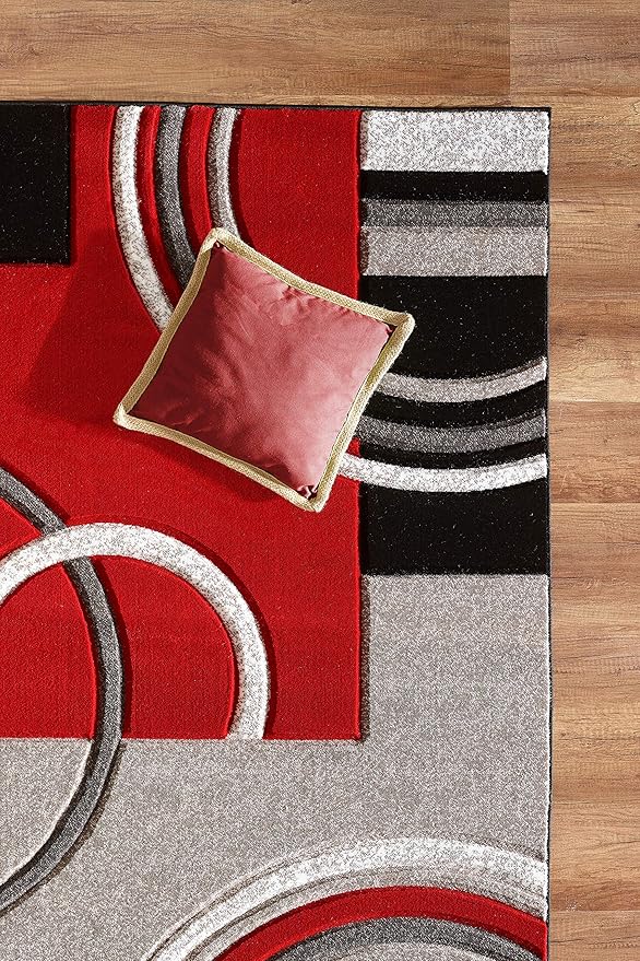 GLORY RUGS Area Rug Modern 5x7 Red Soft Hand Carved Contemporary Floor Carpet with Premium Fluffy Texture for Indoor Living Dining Room and Bedroom Area