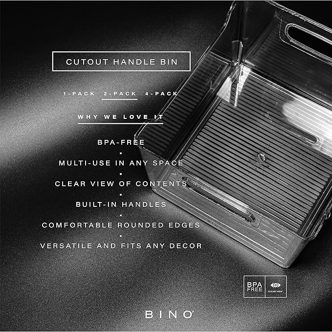 BINO | The Lodge Collection | Plastic Storage Bins - 2 Pack | Multi-Use Organizer With Built-In Handles | BPA-Free | for Pantry, Home, Fridge, and Freezer Organization