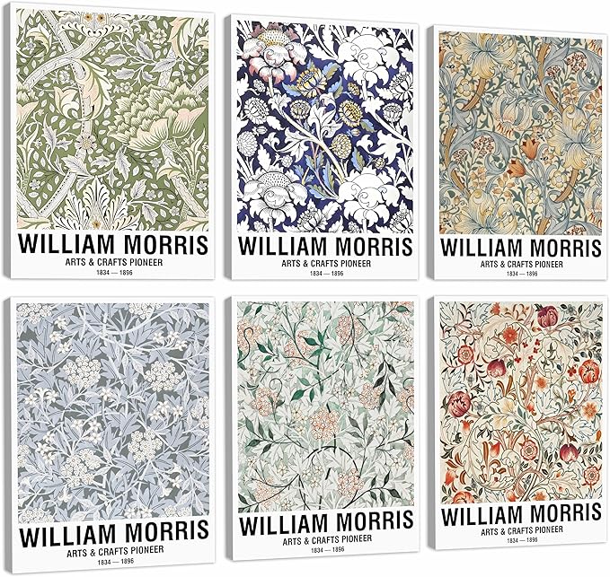 COSCTOR Set of 6 William Morris Wall Art Decor Canvas Framed 6 Pieces Vintage Abstract Minimalist for Bedroom Living Room Bathroom Hallway Home Decoration(Framed, 12x16)