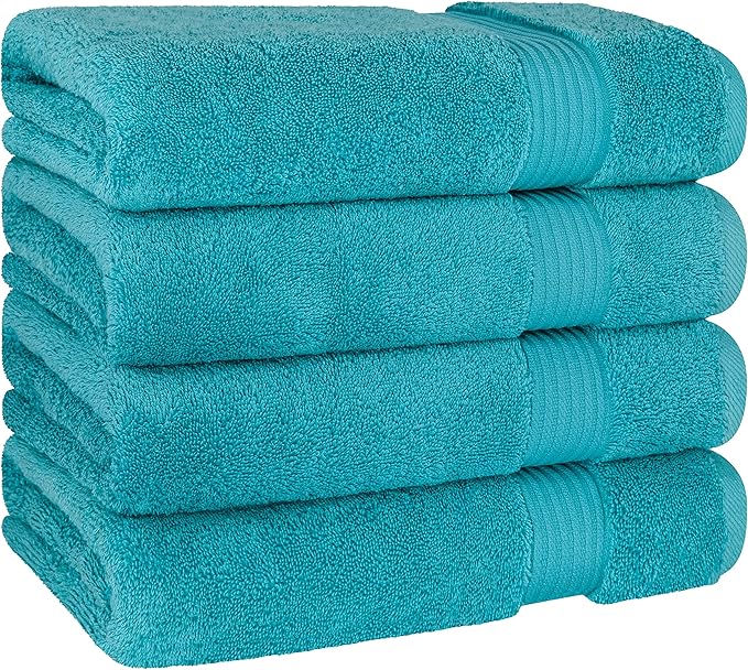 Cotton Paradise 4 Piece Turkish Bath Towels for Bathroom, 100% Cotton Extra Large Soft Plush Towels Bathroom Set, Aqua Blue