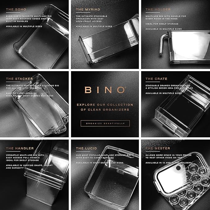 BINO | Clear Storage Organizer | THE LODGE COLLECTION | Containers for Organizing with Handles| Pantry & Kitchen Organization | Fridge Organizer | Bathroom Organizer | Storage Bins For Shelves Cabinet