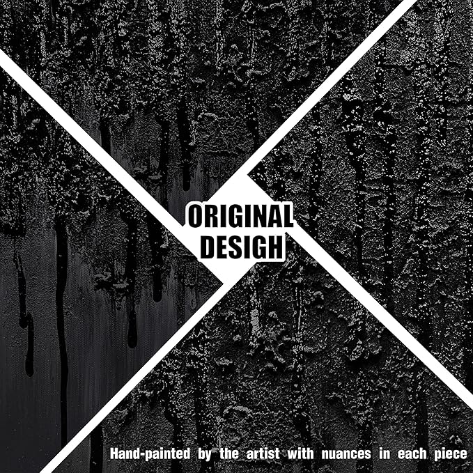 Black Hand Painted Wall Art for Office Abstract Wall Decor for Living Room Big Wall Art for Bedroom Men Size 29 x 58 Inch