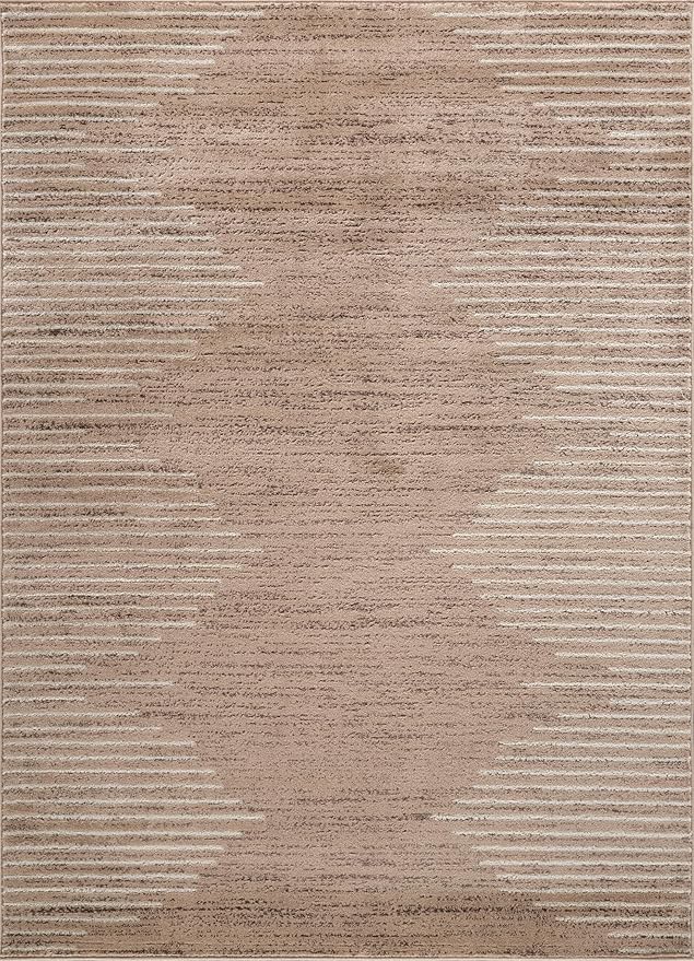 Rugshop Bohemian Stripe Stain Resistant High Traffic Living Room Kitchen Bedroom Dining Home Office Area Rug 5' x 7' Beige