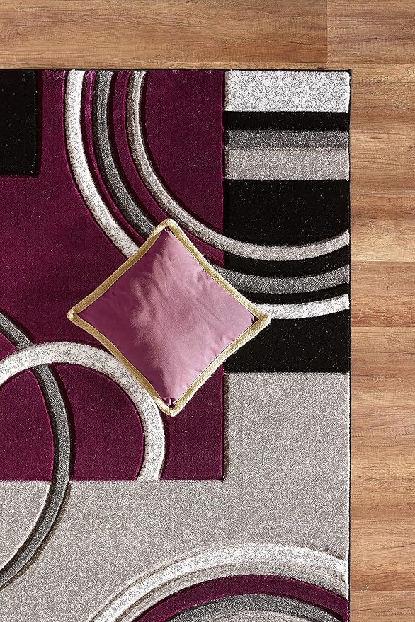 GLORY RUGS Area Rug Modern 2x7 Purple Soft Hand Carved Contemporary Floor Carpet with Premium Fluffy Texture for Indoor Living Dining Room and Bedroom Area