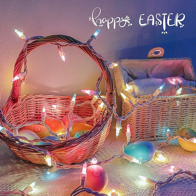 Christmas Decorations Mini String Lights,13feet 50Count Light Set on White Wire Plug in End-to-End Connectable for Indoor Outdoor Party Yard Garden Patio Home Easter Decor, Multicolored