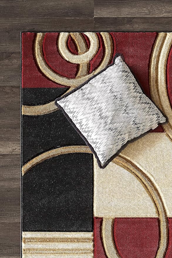 GLORY RUGS Area Rug 2x3 Door Mat Dark Red Geometric Soft Floor Carpet with Premium Fluffy Texture for Indoor Living Dining Room and Bedroom Area