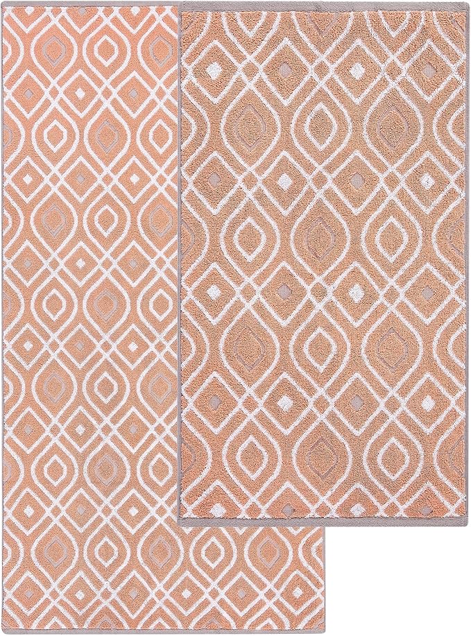 Modern Threads Oxford 6-Piece 100% Cotton Towel Set – Yarn Dyed Jacquard & Solid – Includes 2 Bath Towels, 2 Hand Towels, 2 Washcloths – Absorbent, Quick Dry, Soft & Durable – Orange