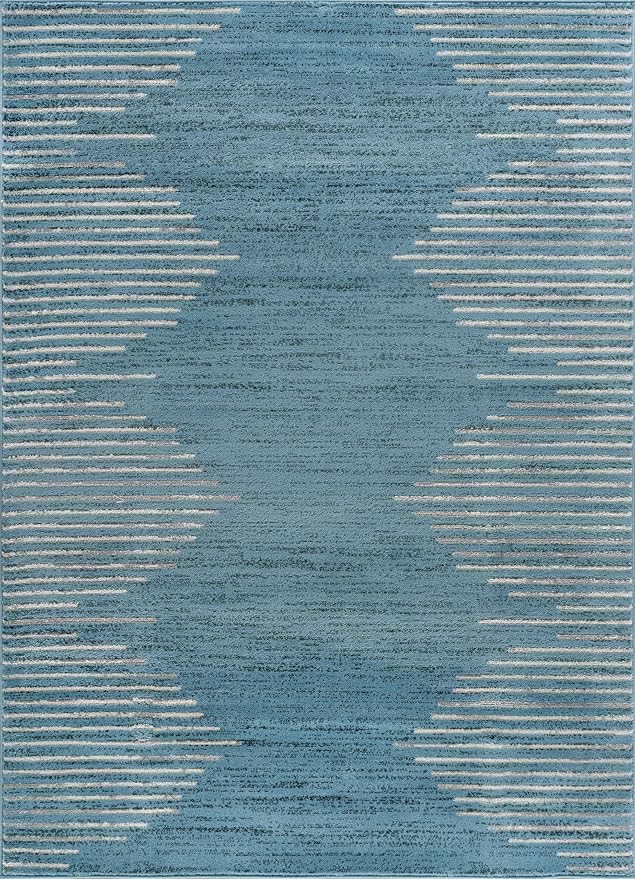 Rugshop Bohemian Stripe Stain Resistant High Traffic Living Room Kitchen Bedroom Dining Home Office Area Rug 5' x 7' Blue