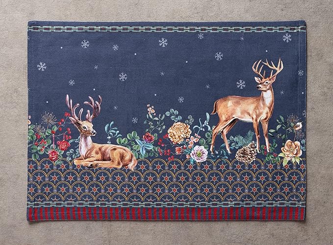 Maison d' Hermine Placemats Set of 4 100% Cotton Washable Cloth Place Mats, Reusable Table Mats for Kitchen Dining Decoration, Party, Wedding, Restaurant (Christmas Joy, 13" x 19")