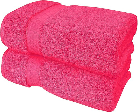 GLAMBURG 700 GSM Premium Cotton 2-Pack Oversized Extra Large Bath Sheet Set - 100% Combed Cotton - 2 Bath Sheets 35x70 - Luxury Hotel & Spa Quality - Durable Ultra Soft Highly Absorbent - Hot Pink