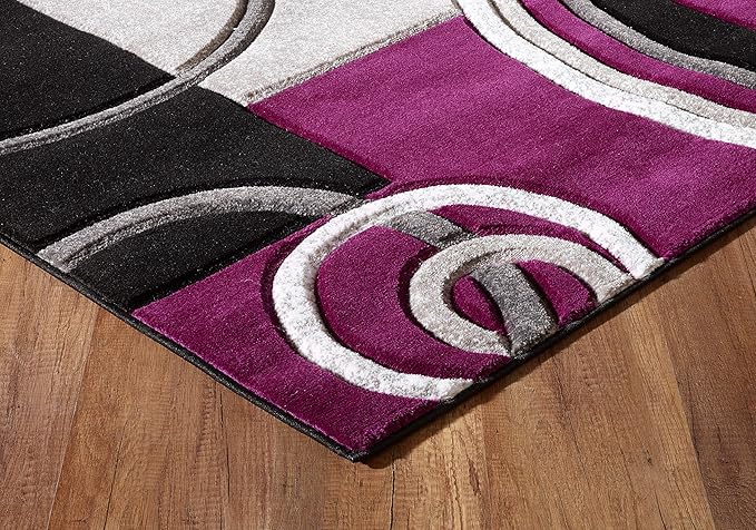 GLORY RUGS Area Rug Modern Soft Hand Carved Contemporary Floor Carpet with Premium Fluffy Texture for Indoor Living Dining Room and Bedroom Area (4x6, Purple)