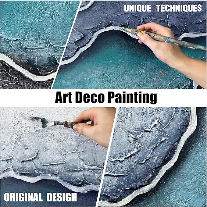 Blue and White Oil Painting Wall Art for Bedroom Beach Canvas Wall Art for Office Extra Large Wall Decor for Living Room Size 36 x 72 Inch