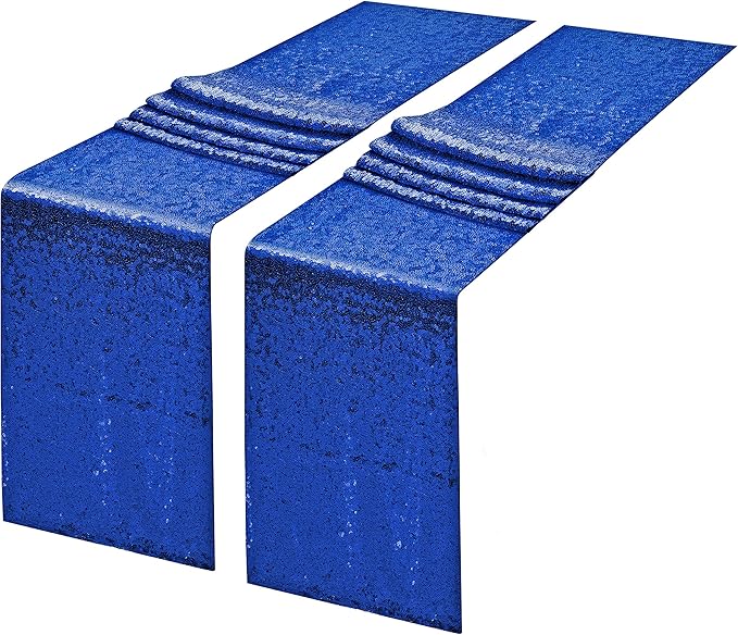2 Packs 12 x 108 inches Royal Blue Sequin Table Runner, Glitter Royal Blue Table Runner for Wedding Birthday Bachelorette Holiday Party Supplies Decorations Bridal Shower Baby Shower
