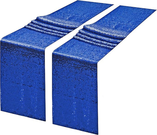 2 Packs 12 x 108 inches Royal Blue Sequin Table Runner, Glitter Royal Blue Table Runner for Wedding Birthday Bachelorette Holiday Party Supplies Decorations Bridal Shower Baby Shower