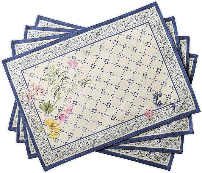 Maison d' Hermine Placemats Set of 4 100% Cotton Washable Cloth Place Mats, Reusable Table Mats for Kitchen Dining Decoration, Party, Wedding, Restaurant Spring/Summer (Faience, 13" x 19")