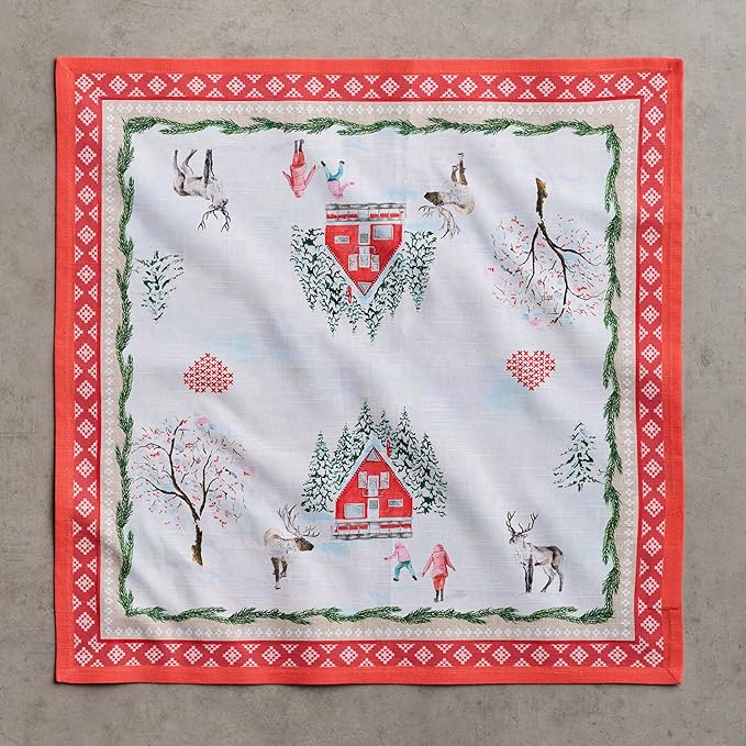 Maison d' Hermine Cloth Napkins Set of 4 100% Cotton Everyday Reusable Square Napkins Cloth Washable, Dinner, Party, Wedding, Restaurant (Rural Christmas, 20" x 20")