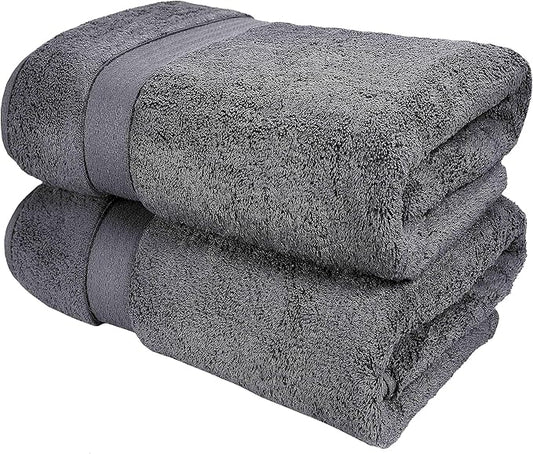 GLAMBURG 700 GSM Premium Cotton 2-Pack Oversized Extra Large Bath Sheet Set - 100% Combed Cotton - 2 Bath Sheets 35x70 - Luxury Hotel & Spa Quality - Durable Ultra Soft Highly Absorbent - Charcoal
