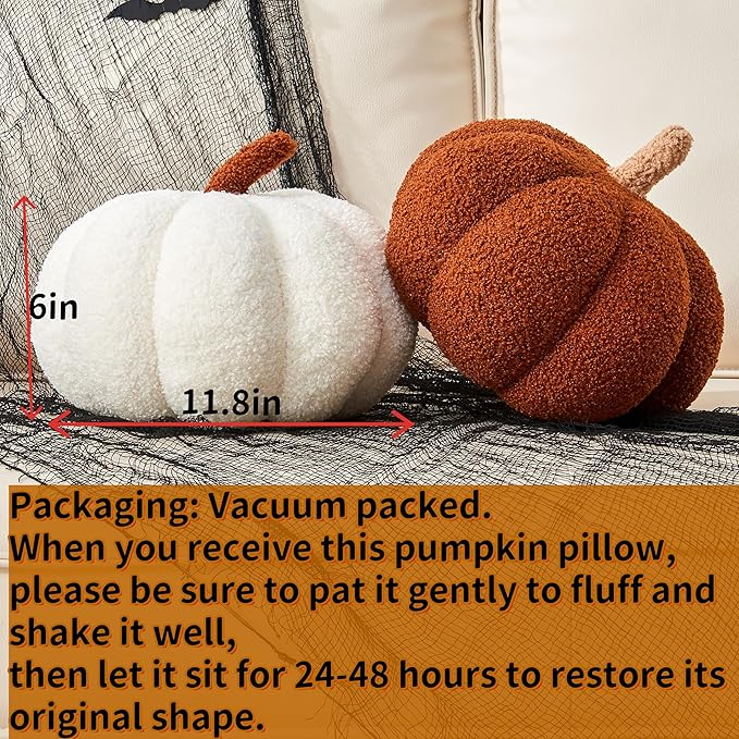 Pumpkin Pillow, 2 Pcs Thanksgiving Pumpkin Throw Pillow 11.8 x 6 Inch Fall Pillow Thanksgiving Cushion Pumpkin Shaped Throw for Halloween Pillow Bedroom Sofa Couch Fall Decor