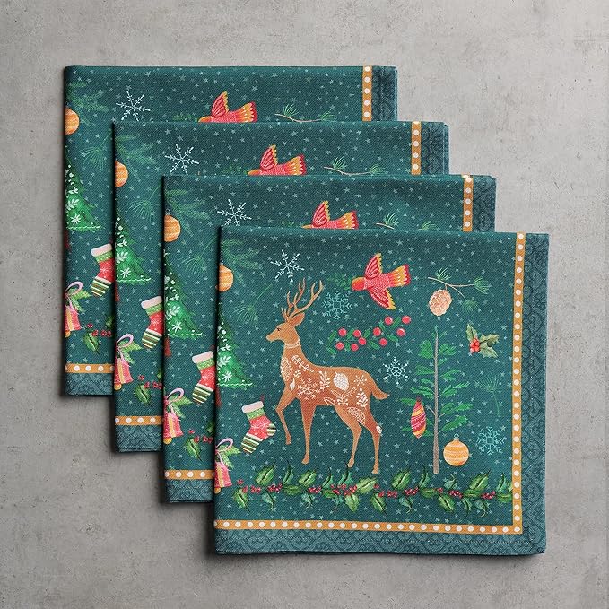 Maison d' Hermine Cloth Napkins Set of 4 100% Cotton Everyday Reusable Square Napkins Cloth Washable, Dinner, Party, Wedding, Restaurant (Hygge Christmas, 20" x 20")