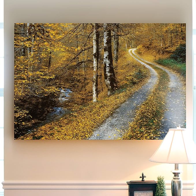 Renditions Gallery Canvas Wall Art Landscape View of Winding Road between the Forest Nature Hanging Artwork for Living Room Office Kitchen Decor - 12"X18" LT08