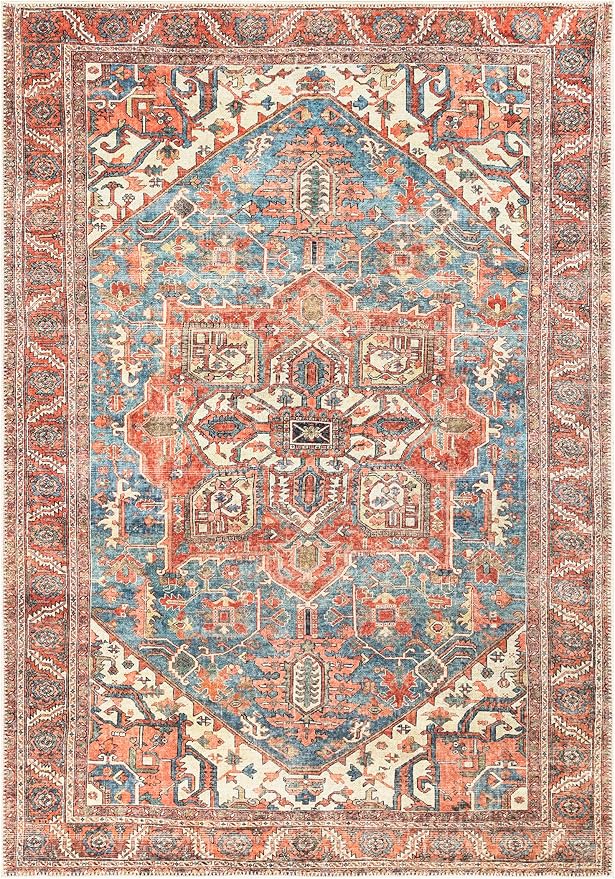 Keen Home Design 9x12 Rug - Machine Washable Area Rug with Non-Slip Backing, Ideal for Living Room, Dining Room, Bedroom - Vintage, Easy Clean, Durable, Low Pile Rug - (9' x 12')