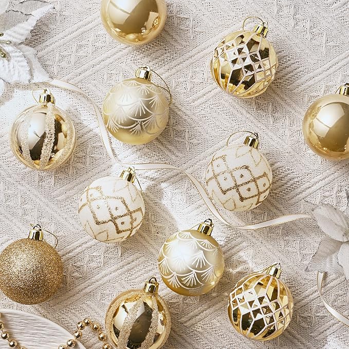 Valery Madelyn Christmas Ornaments Set, 30ct 2 Inches White and Gold Shatterproof Christmas Tree Decorations Ball Ornaments Bulk, Elegant Hanging Ornaments for Xmas Holiday Party Decor