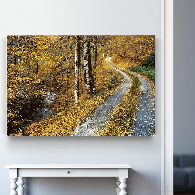 Renditions Gallery Canvas Wall Art Landscape View of Winding Road between the Forest Nature Hanging Artwork for Living Room Office Kitchen Decor - 18"X27" LT08