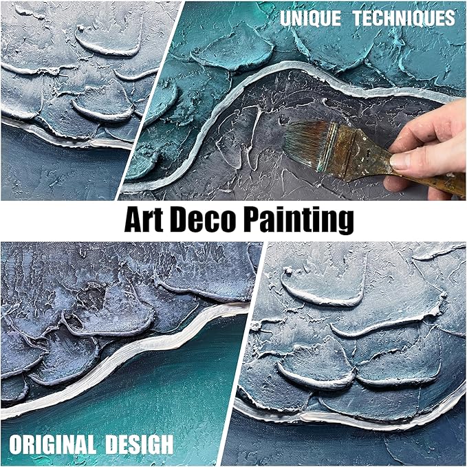 Beach Oil Painting Wall Art for Office Blue and White Wall Decor for Bedroom Wall Pictures for Living Room Size 24 x 47 Inch