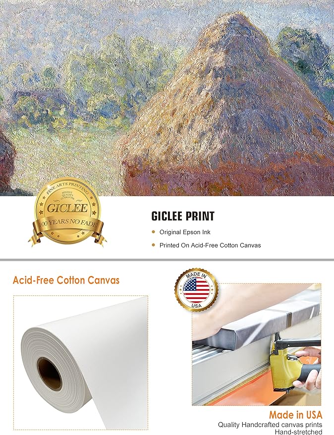 DECORARTS - Haystacks Series Series(Quadruple), Claude Monet Art Reproduction. Giclee Canvas Prints Wall Art for Home Decor 24x30, 4pcs/set