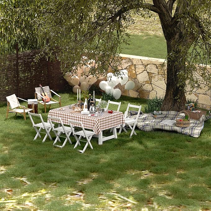 misaya Rectangle Waterproof Vinyl Table Cloth, Buffalo Flannel Backed Tablecloth, Wipeable Plastic Table Cover for Fall, Thanksgiving (60" x 102", Brown and White)