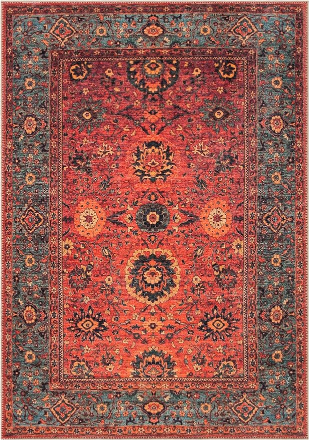 Keen Home Design 8x10 Rug - Machine Washable Area Rug with Non-Slip Backing, Ideal for Living Room, Dining Room, Bedroom - Vintage, Easy Clean, Durable, Low Pile Rug - (8' x 10')