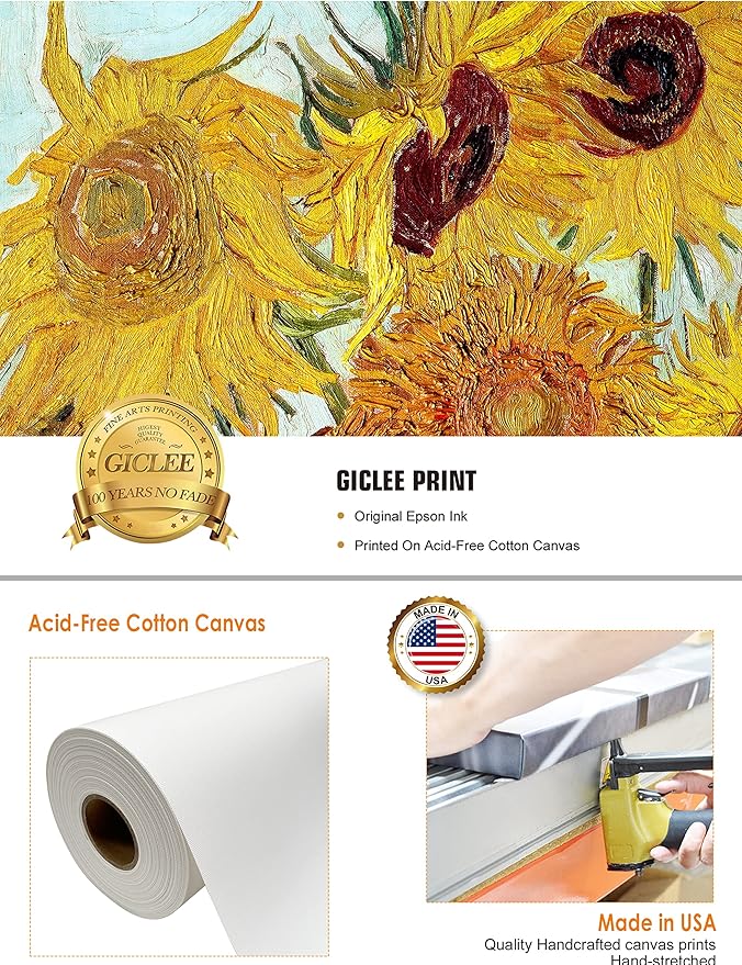 DECORARTS - Twelve Sunflowers, Vincent Van Gogh Art Reproduction. Giclee Print on Canvas. Wall Art for Home. 40x32