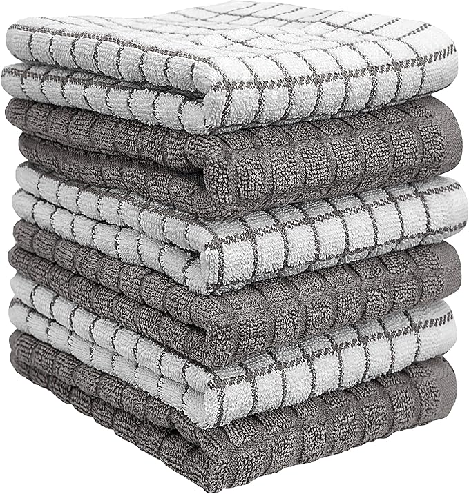 Bumble Kitchen Towels | 100% Cotton Dish Towels with Hanging Loop | 16"x 28" | 380GSM | Absorbent Kitchen Towel Set | 6 Pack, Gray