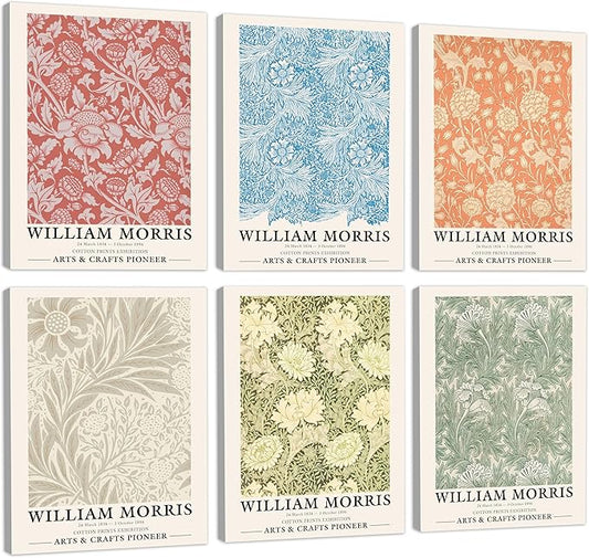 COSCTOR Set of 6 William Morris Wall Art Decor Canvas Framed 6 Pieces Vintage Abstract Minimalist for Bedroom Living Room Bathroom Hallway Home Decoration(Framed, 9x12)