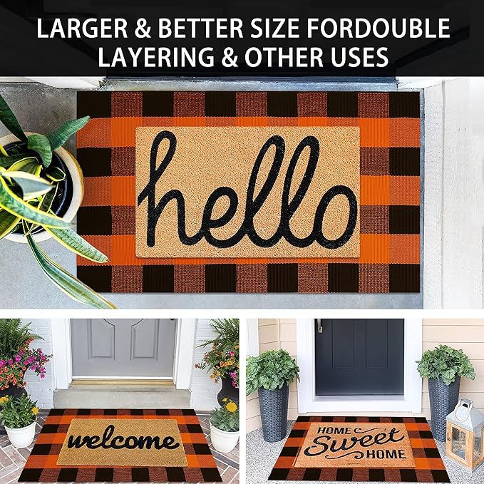 KOZYFLY Buffalo Plaid Rug 27.5x43 Inches Orange and Black Checke Rug Halloween Fall Door Mat Cotton Washable Area Rugs Door Mat Outdoor Entrance for Front Porch Entryway Fall Farmhouse