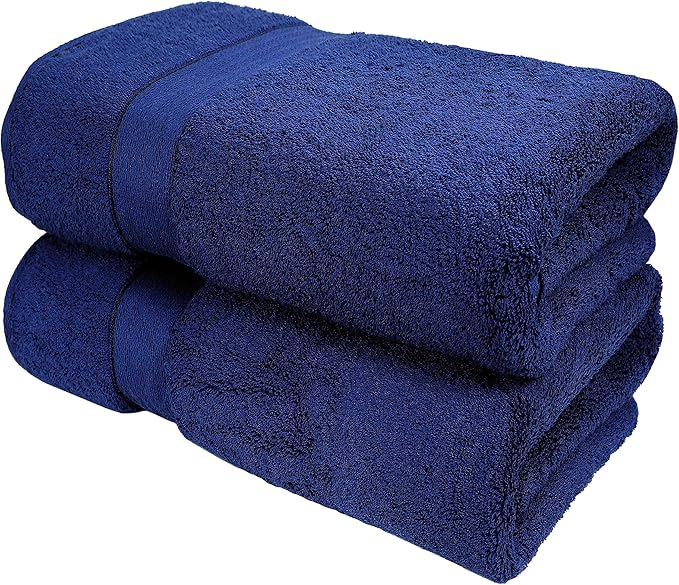 GLAMBURG 700 GSM Premium Cotton 2-Pack Oversized Extra Large Bath Sheet Set - 100% Combed Cotton - 2 Bath Sheets 35x70 - Luxury Hotel & Spa Quality - Durable Ultra Soft Highly Absorbent - Navy
