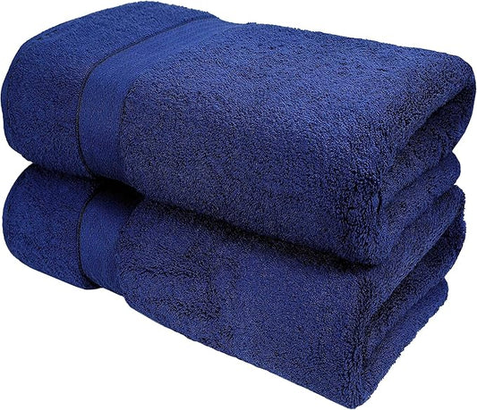 GLAMBURG 700 GSM Premium Cotton 2-Pack Oversized Extra Large Bath Sheet Set - 100% Combed Cotton - 2 Bath Sheets 35x70 - Luxury Hotel & Spa Quality - Durable Ultra Soft Highly Absorbent - Navy