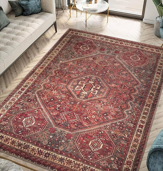 Keen Home Design 8x10 Rug - Machine Washable Area Rug with Non-Slip Backing, Ideal for Living Room, Dining Room, Bedroom - Vintage, Easy Clean, Durable, Low Pile Rug - (8' x 10')